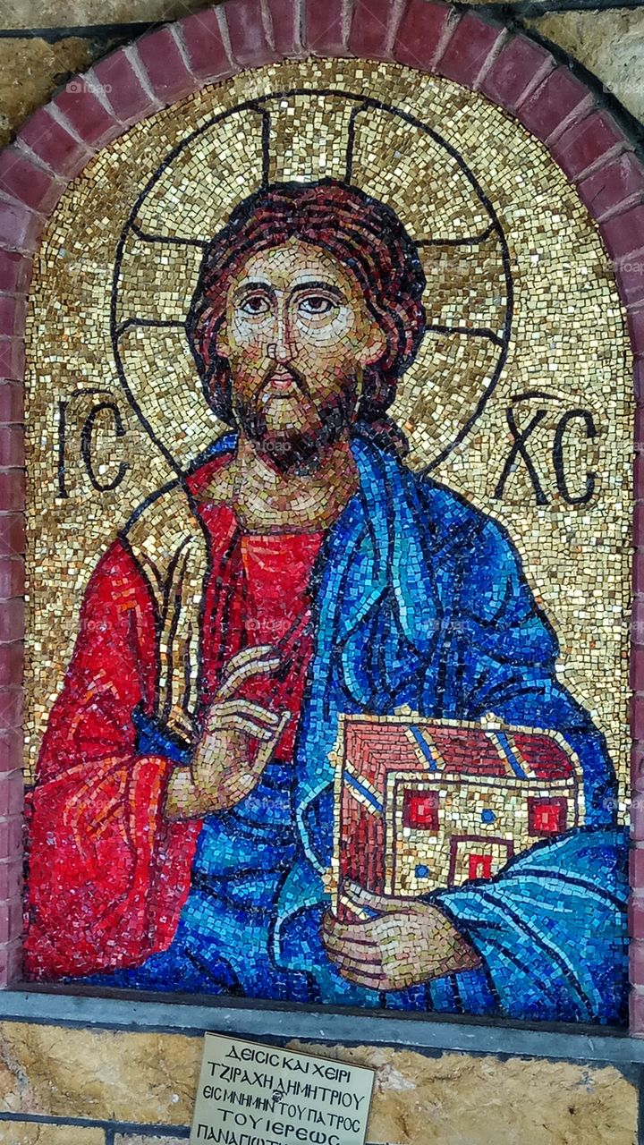 Beautiful mosaic of Jesus christe in St Vlasios,Greece