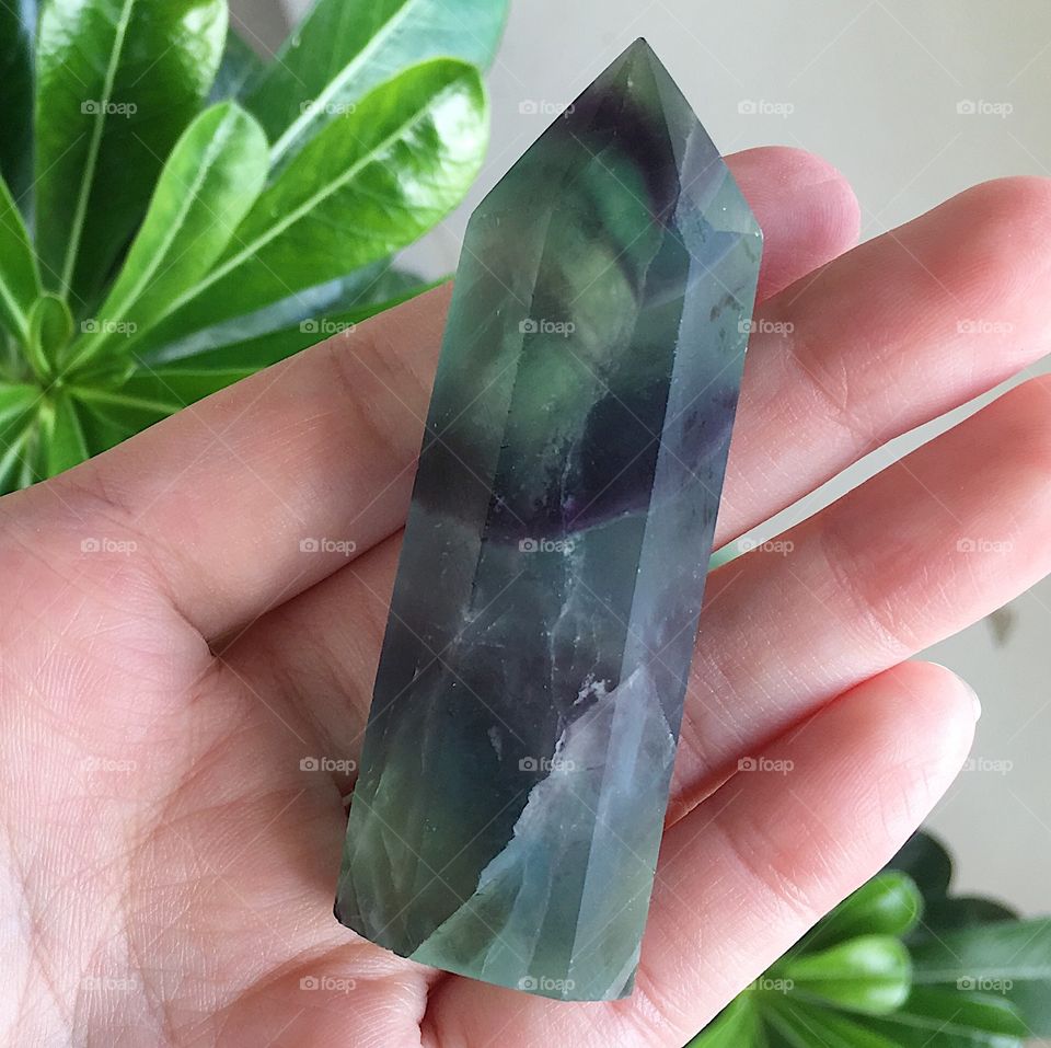 Green fluorite crystal tower point
