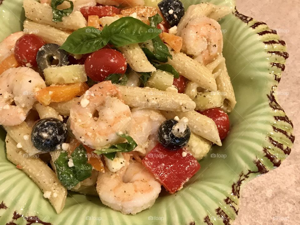 Shrimp, veggie, and pasta salad