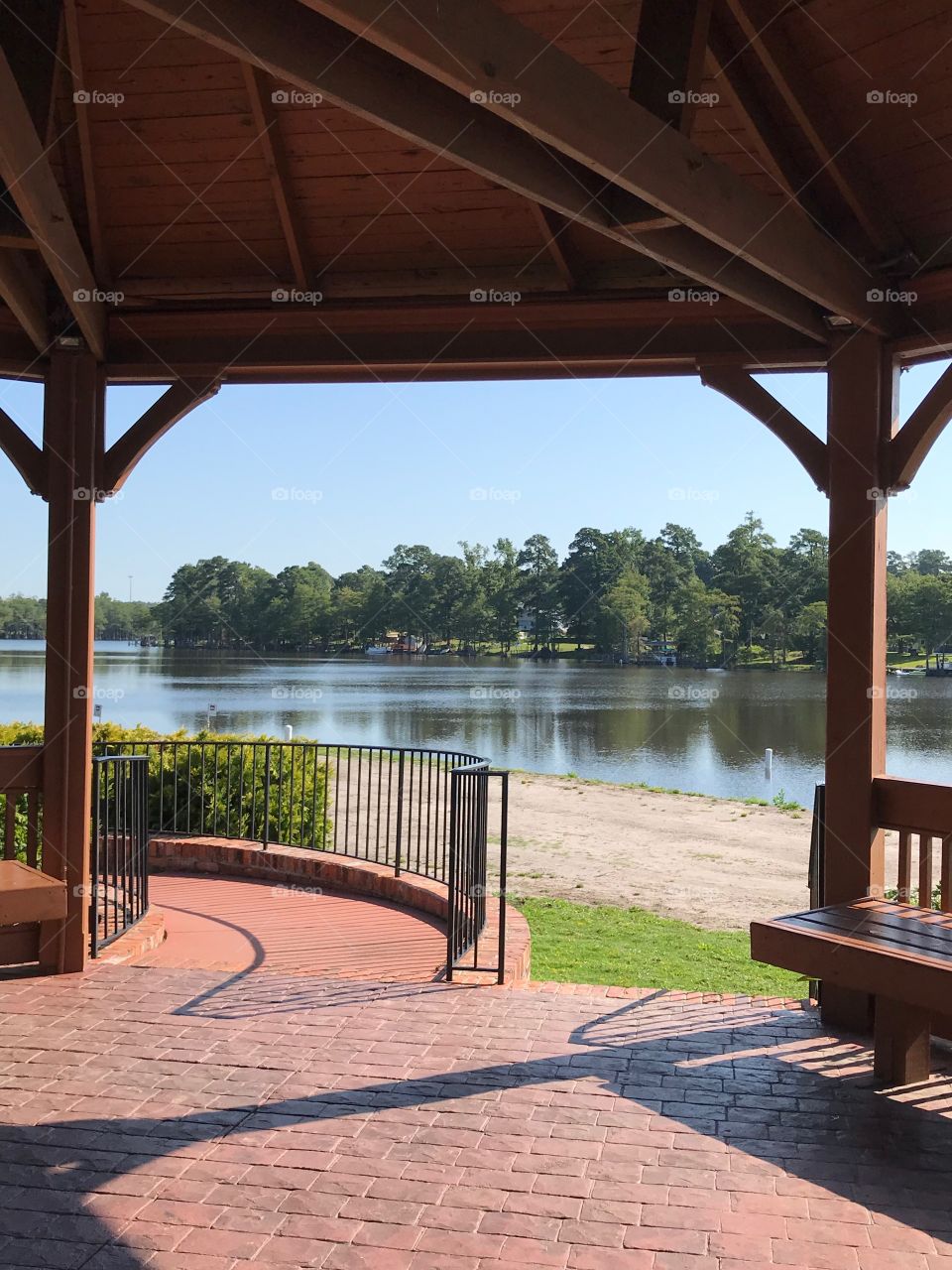 Enjoying the view of the Hope Mills,  NC Lake from the gazebo 
