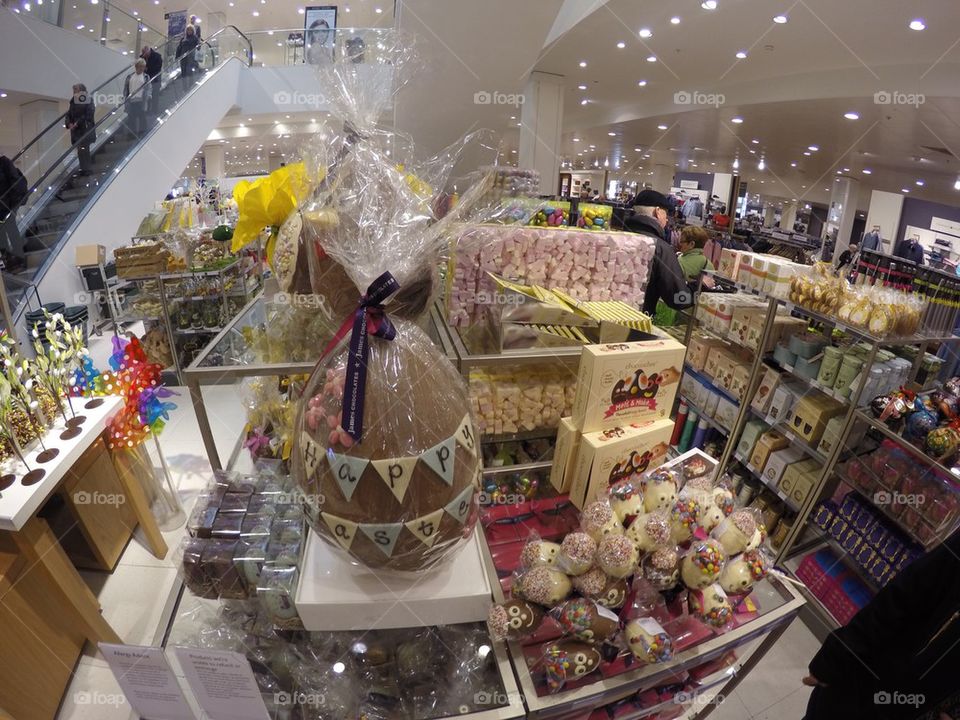 Easter eggs and chocolates in a store