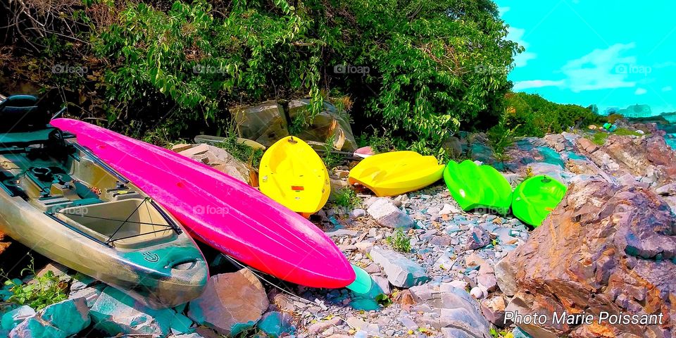 kayaks on the beach