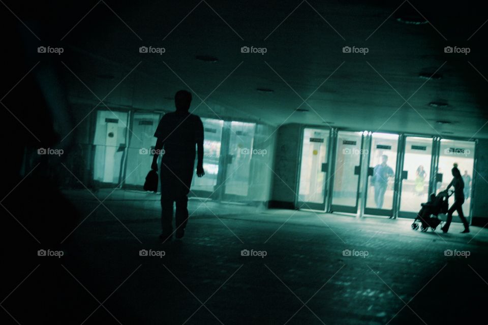 People in the underground tunnel in Moscow, Russia