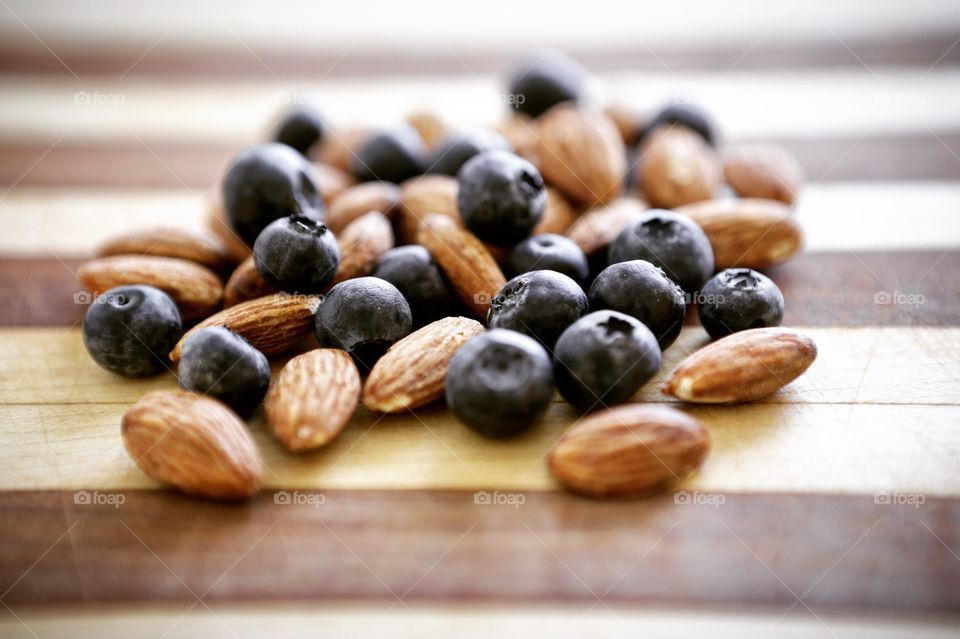 Almond and blueberry healthy snack. 