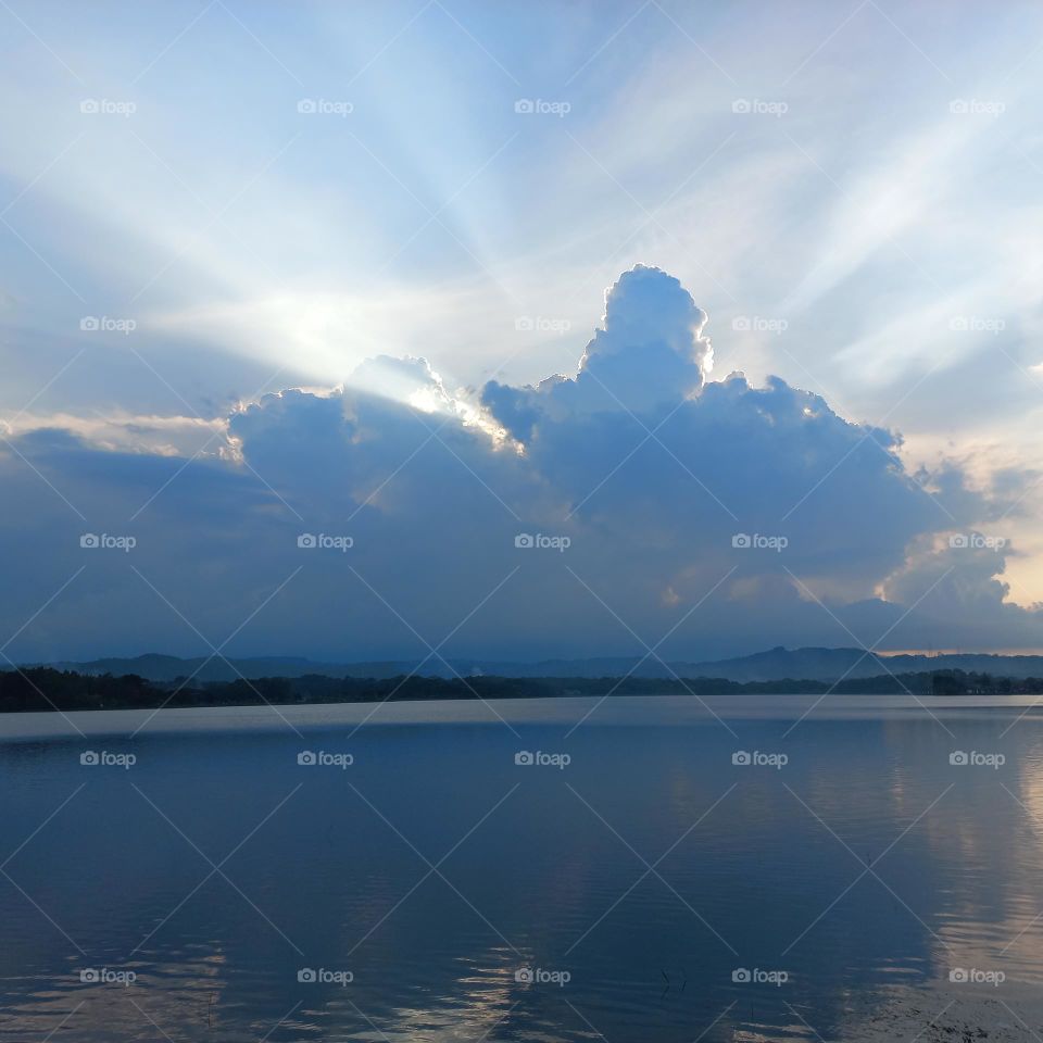 View of the lakeside in the evening