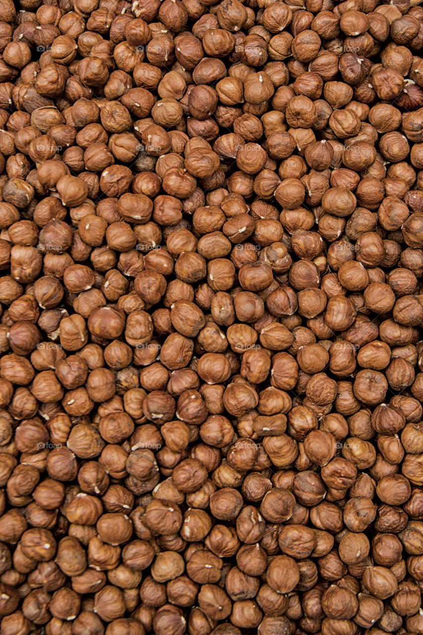 Full frame of hazelnuts