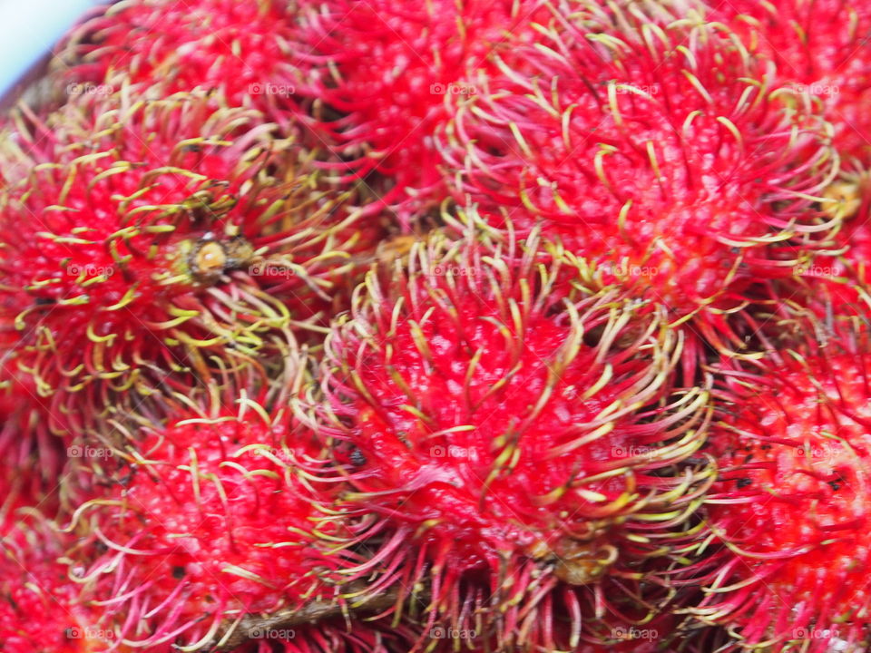 Close up of fresh rambutan fruits