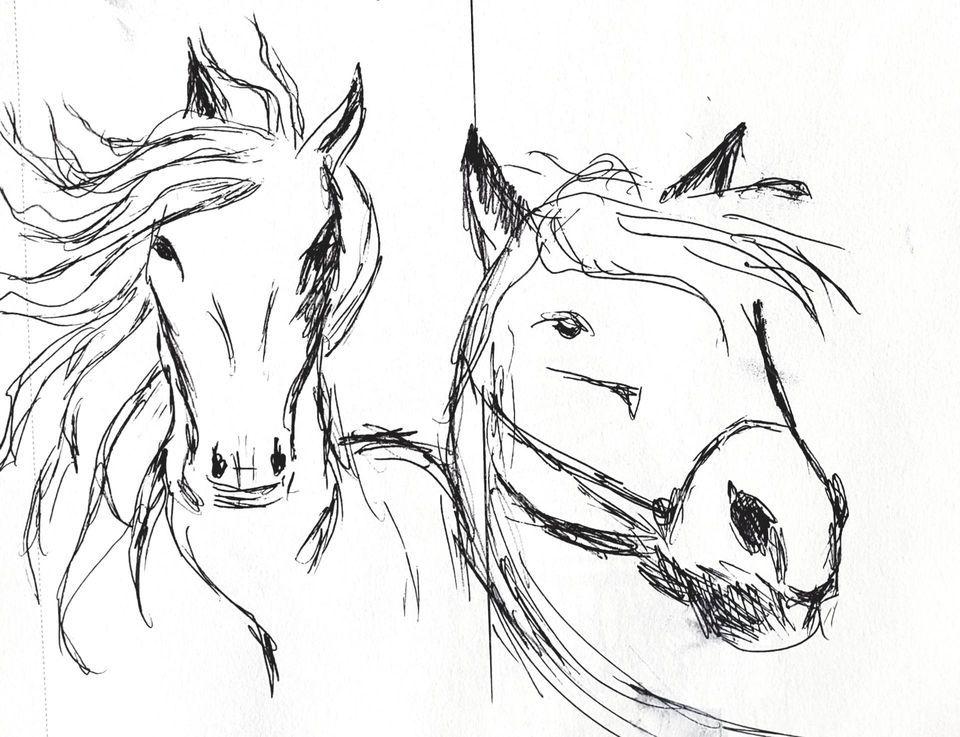 dibujo de caballos hecho a mano no existía la inteligencia artificial así que agarro mi lápiz y a dibujar!