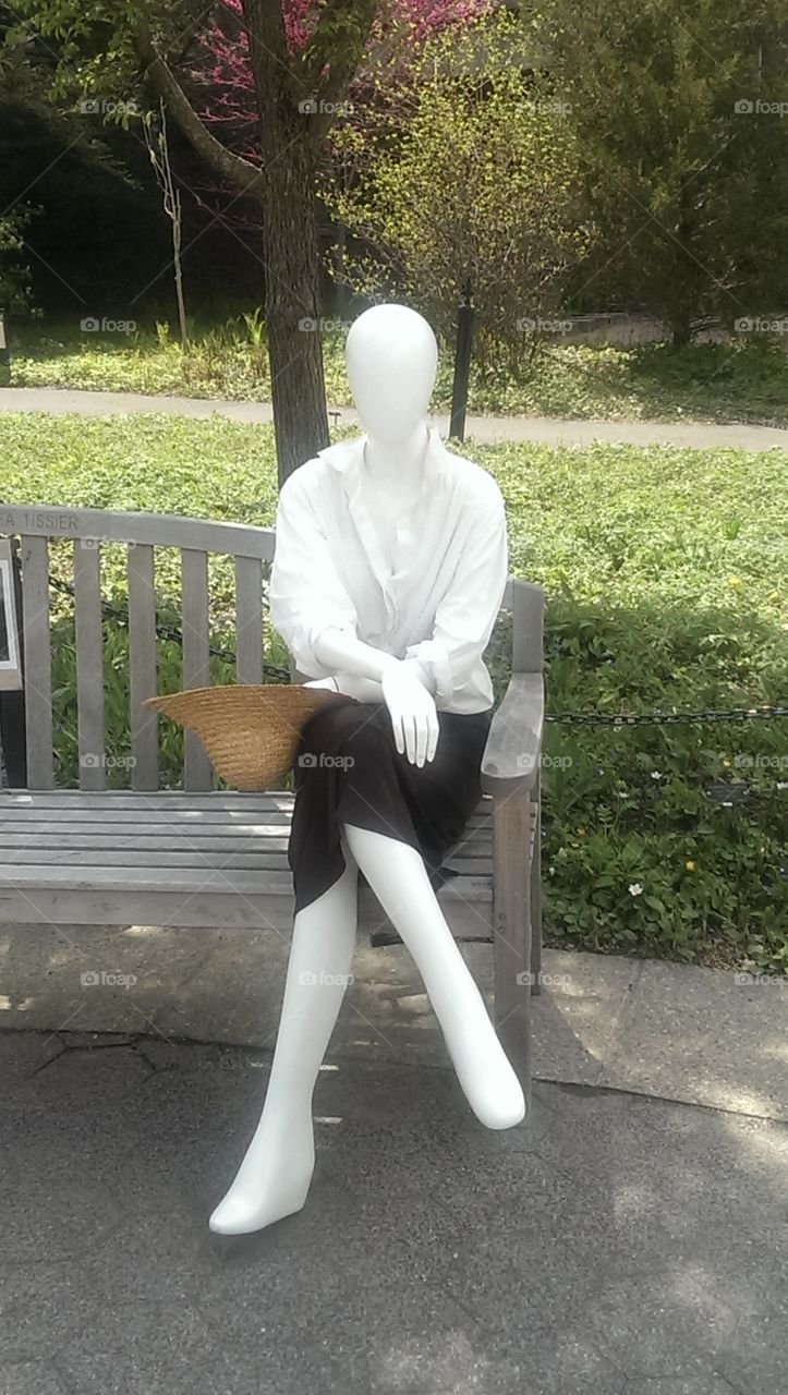 Mannequin on a bench