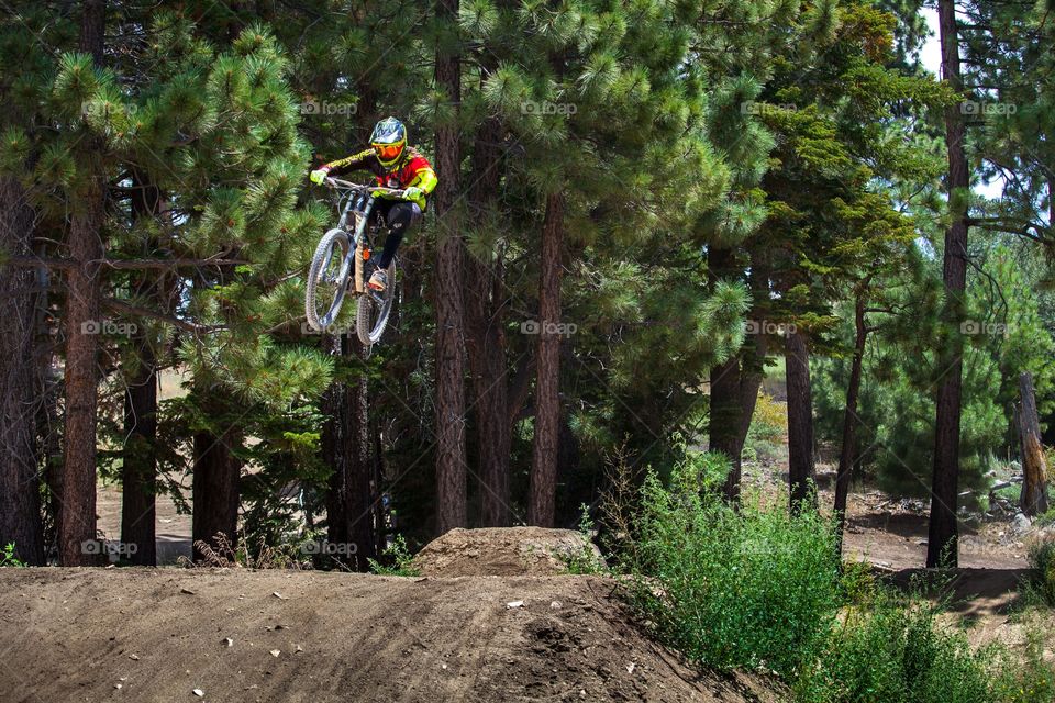 Tearing it up on my mtb bike at the Snow Summit resort.