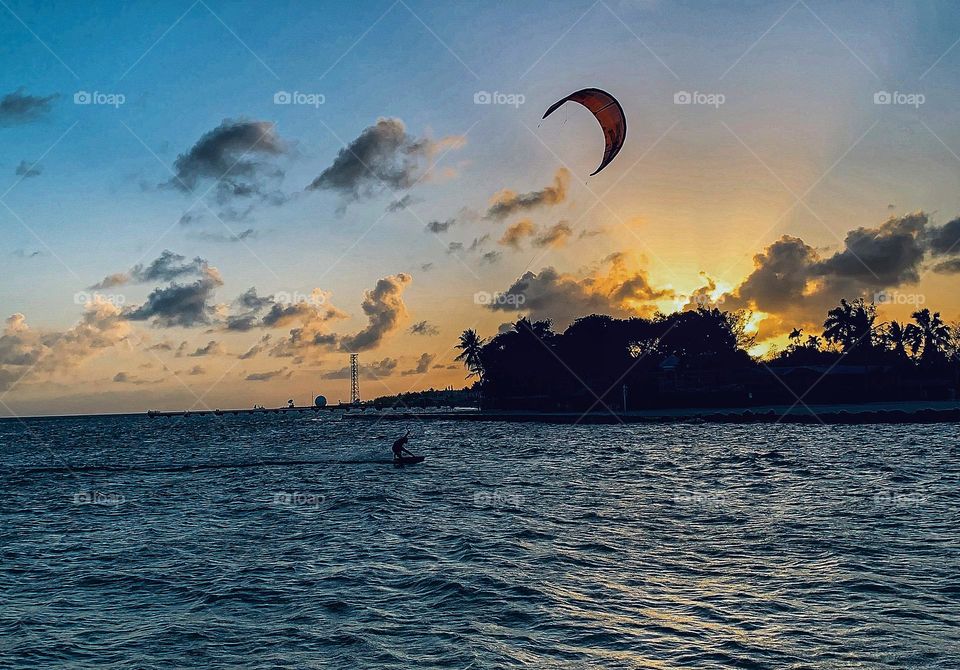 Parasailing at sunset set in Key West Florida 