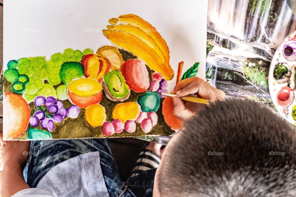 Kid paint fruit picture