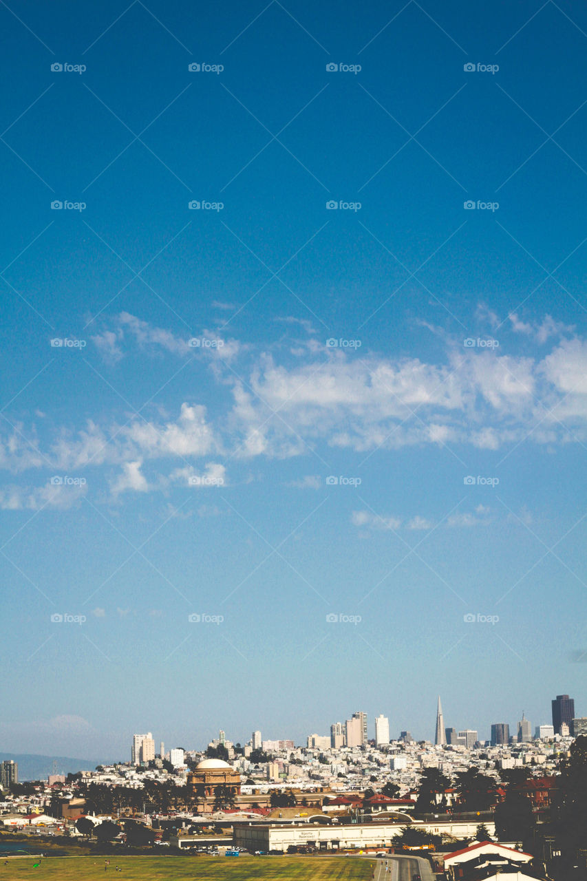 San Francisco Skyline. Taken at Crissy field outlook. Golden gate park 