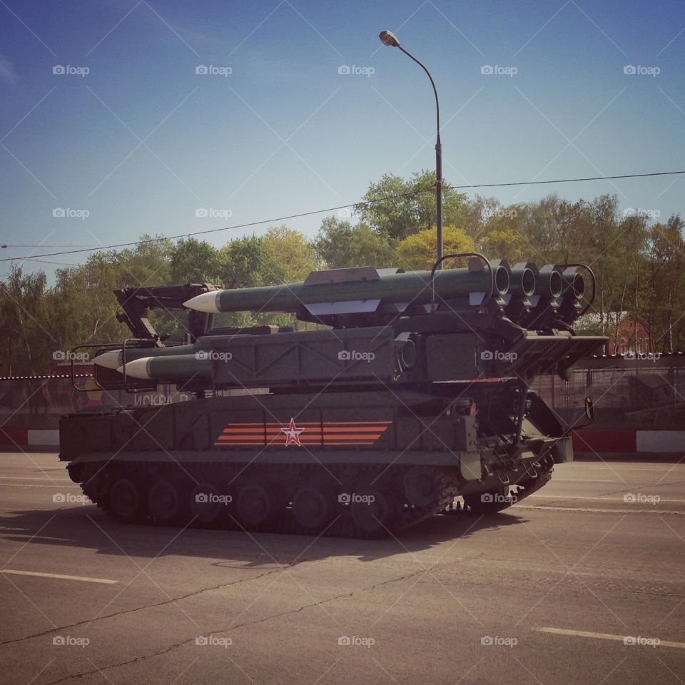 Russian army rocket tank s-400 on army tank vehicle parade in Moscow, Russia 