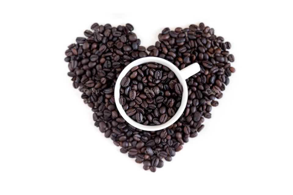 Coffee beans in the heart shape