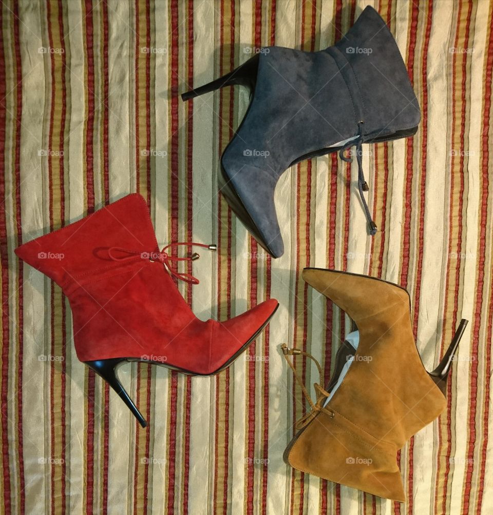 suede leather three colours display boots, stiletto, bootie