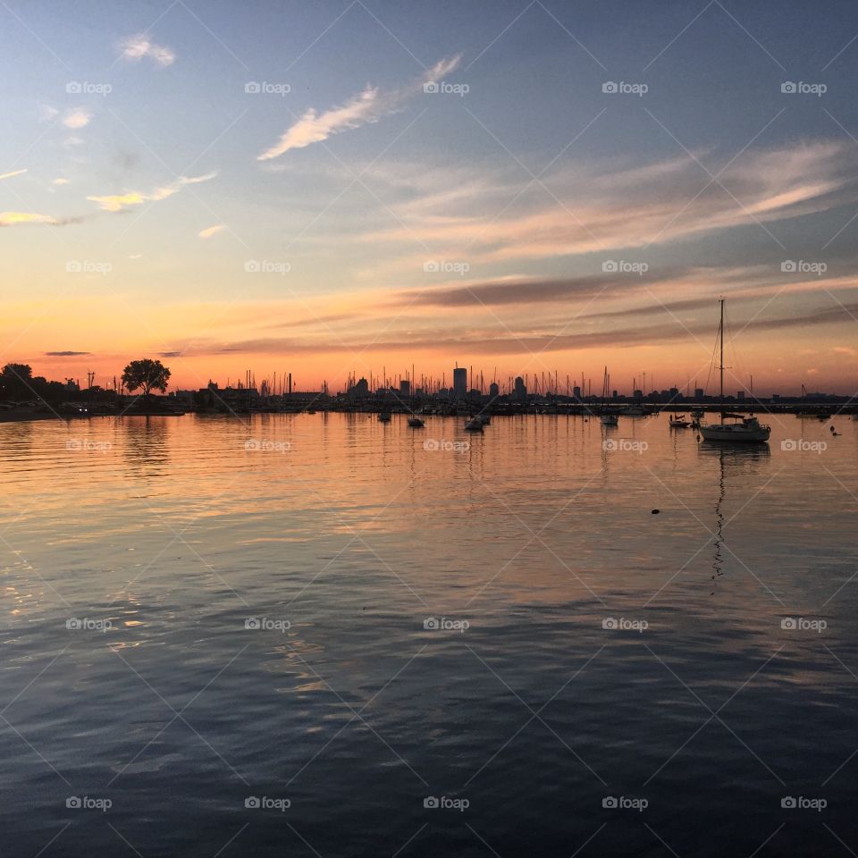 Marina magic. Sunset reflecting through south shore yacht club off the lake