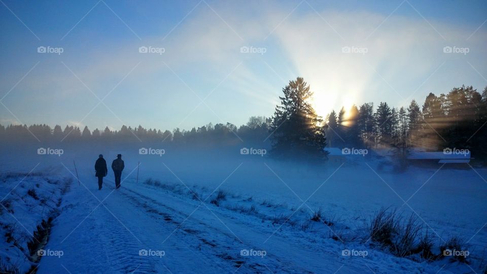 Couple walking in the winter