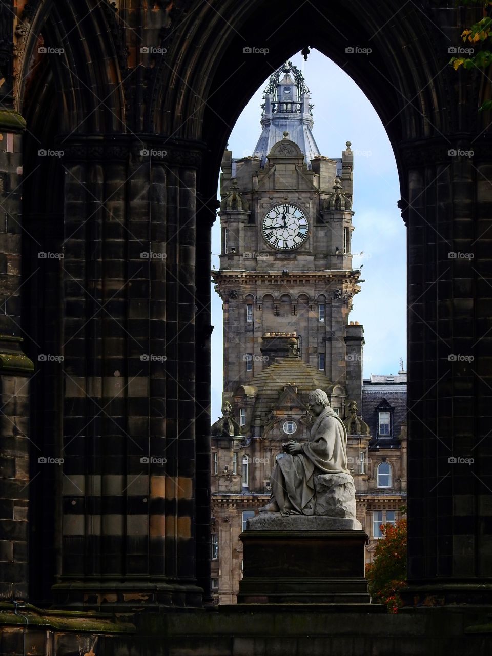 View of clock tower with statue