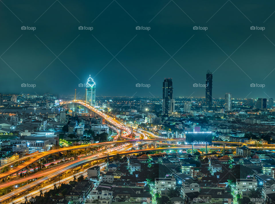 Vehicle light on the express way in Bangkok city rush hour