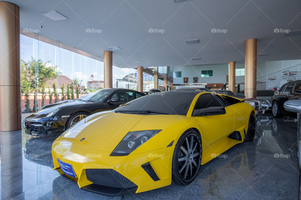 Super luxury racing car in the showroom 