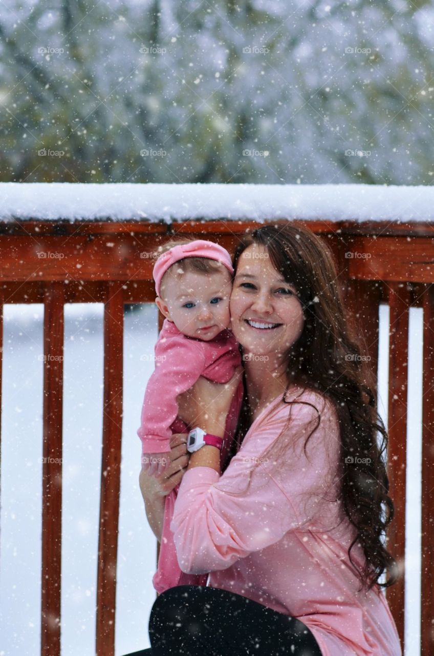 Mommy and baby snow day 