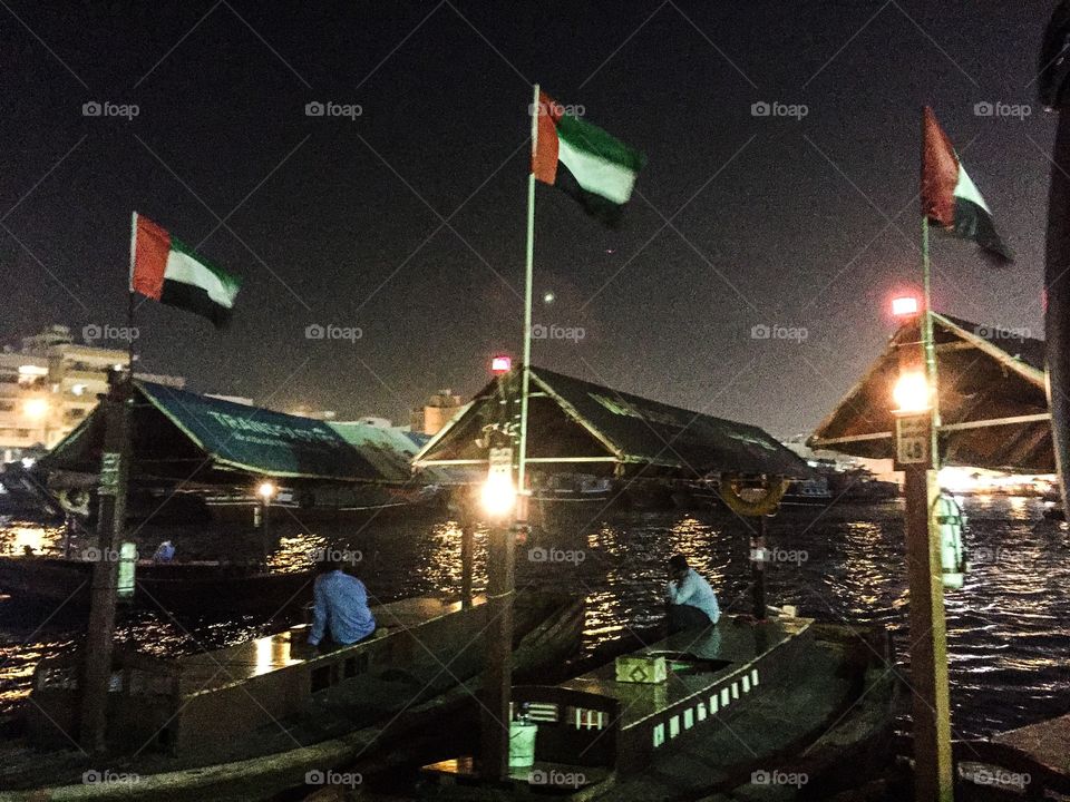 UAE Dhows. Traditional small Arabian boats in Dubai