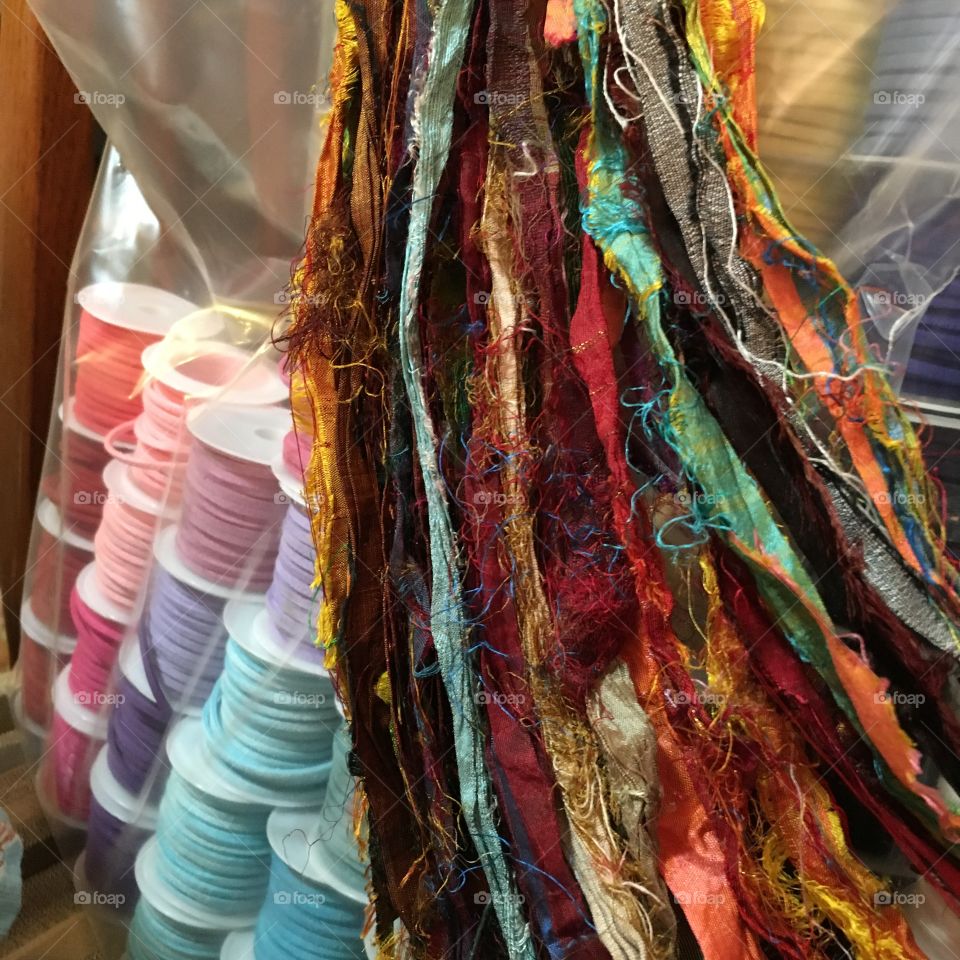 Silk sari ribbons and suede cord