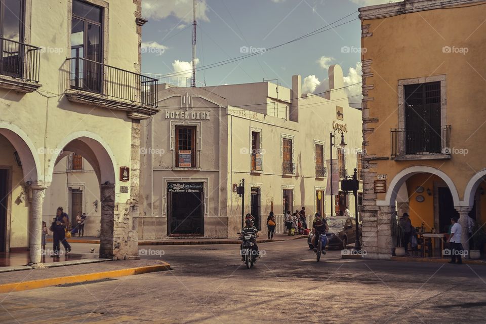 View of a corner of the main square of Valladolid in Mexico