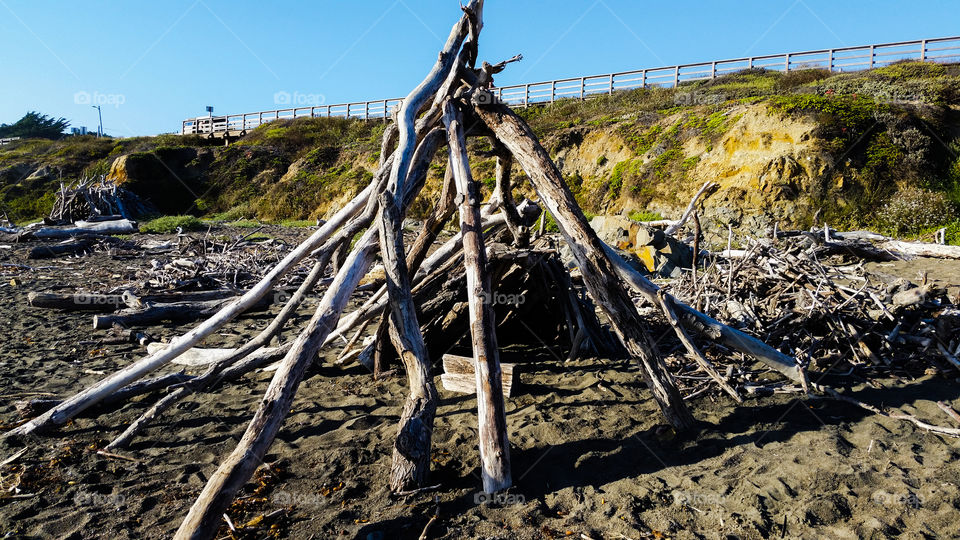 Tee pee Driftwood beach shack