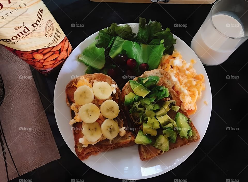 banana and avocado toast almond drink