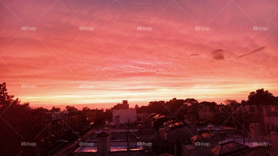 orange red sunset. sunset from my roof in Brooklyn, NY. modified