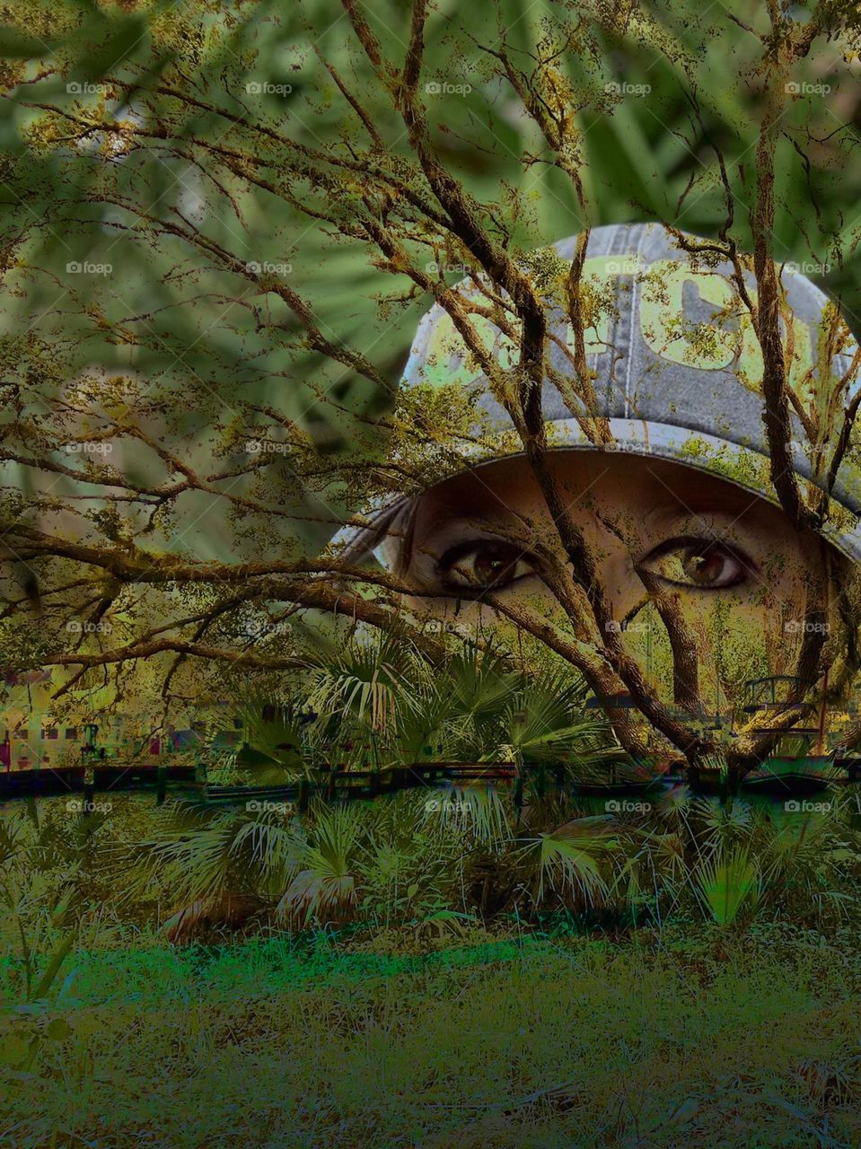 Eyes peeking through the trees.