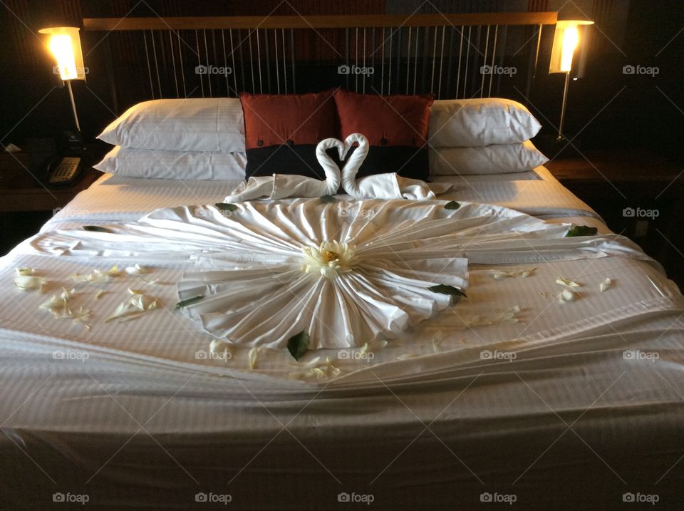 Honeymoon. Bed decoration for honeymoon.