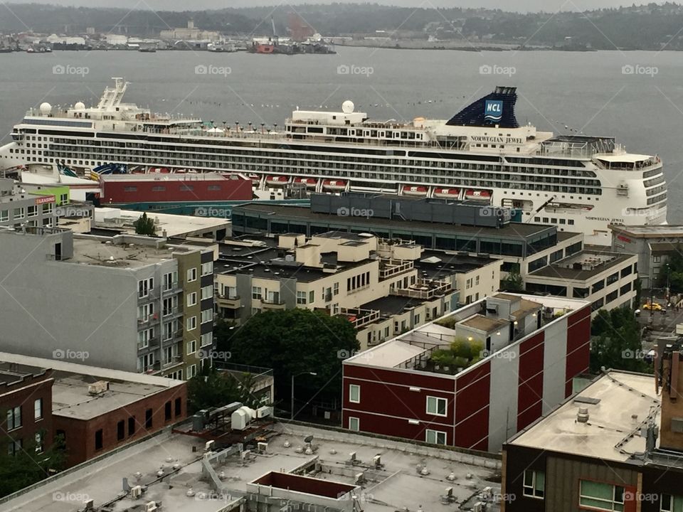 Cruise ship docked to pick up passengers.