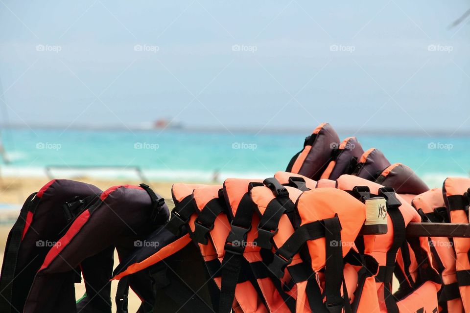 lifebelt on the caribbean beach