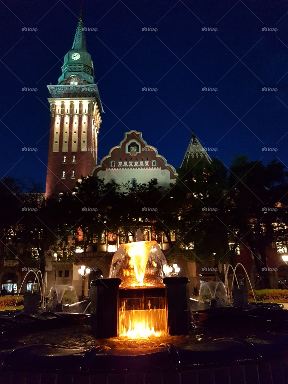 city hall by night,subotica serbia