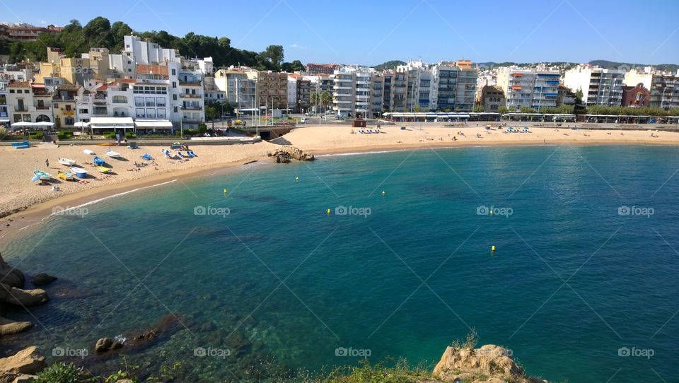 Beach in Blanes. View of the beach and city of Blanes, Costa Brava, Girona, Spain