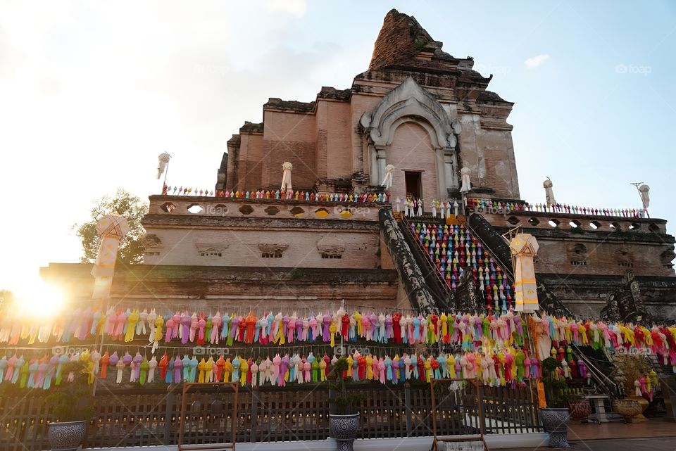 old style flag with temple