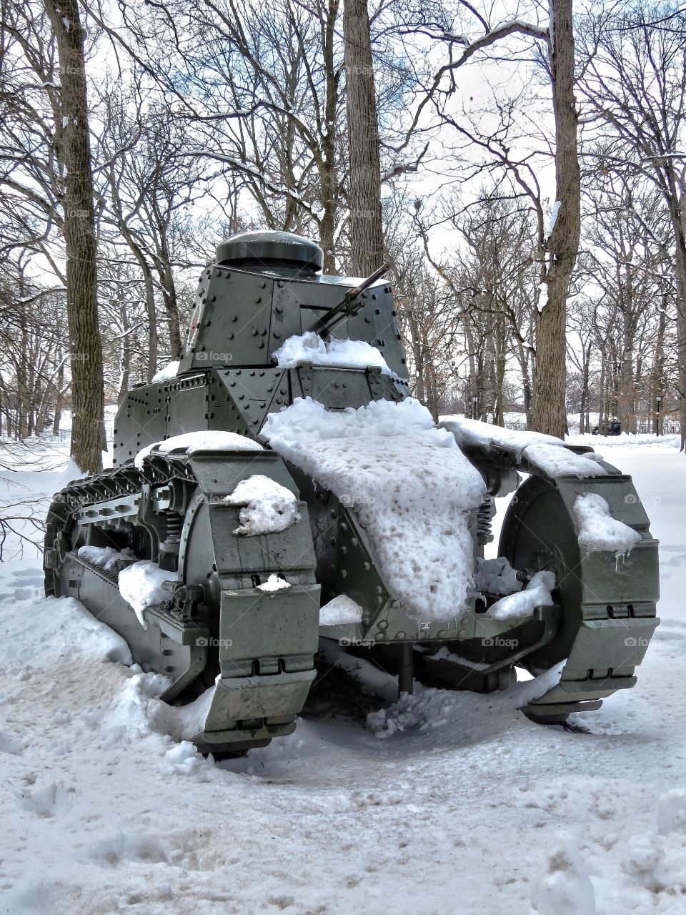 Old tank in snow