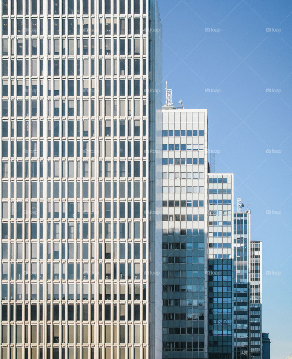 Modern architecture of Stockholm, Sweden. Skyscrapers in business district in city against sky