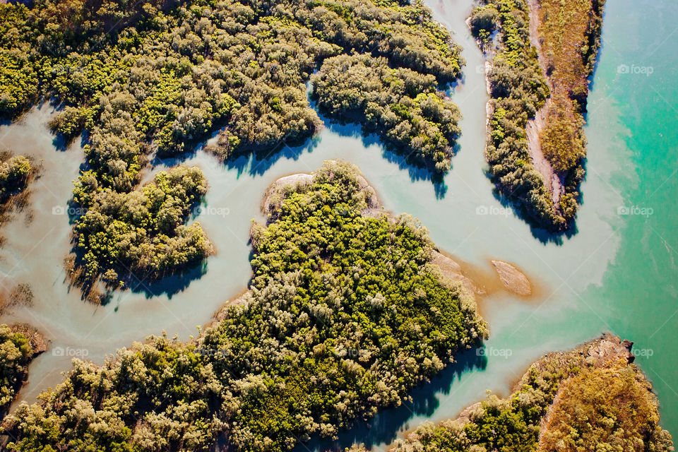 Aerial of river course and mangroves, The Kimberley 