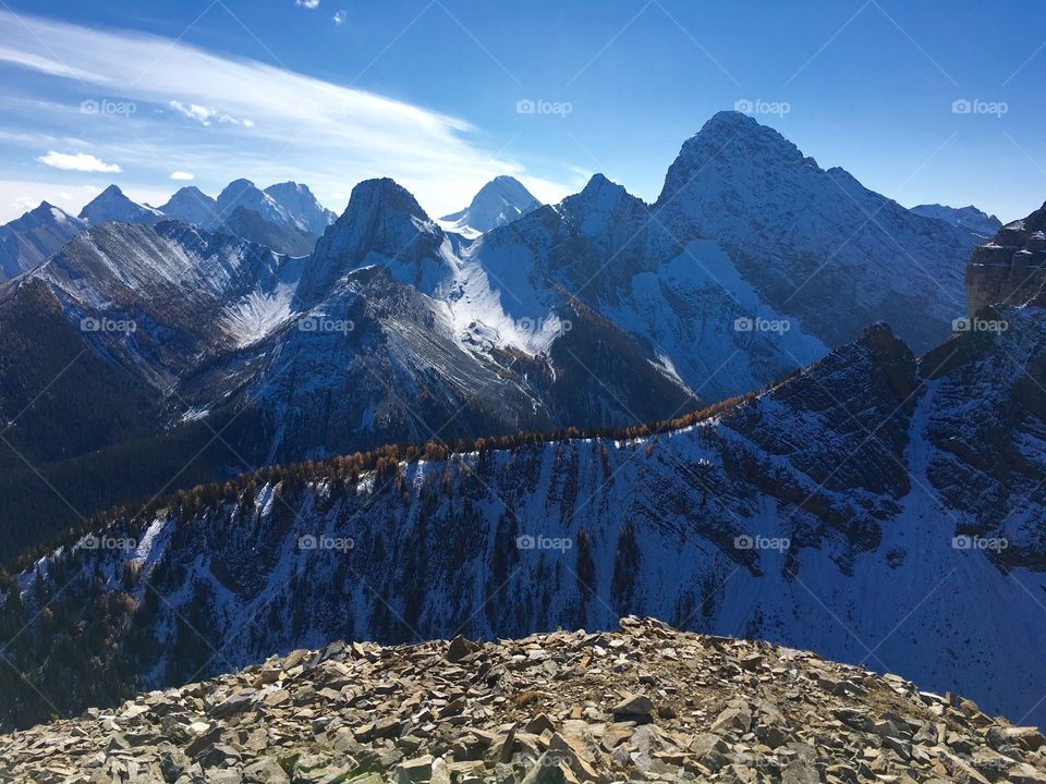 View of snowcapped mountain range