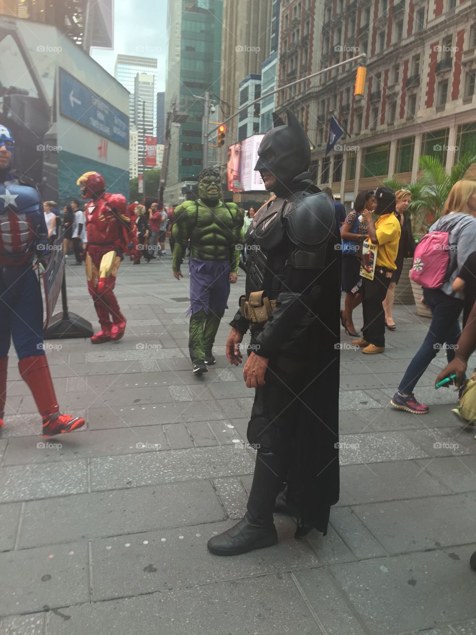 Superhero Street. Super hero's in time square 