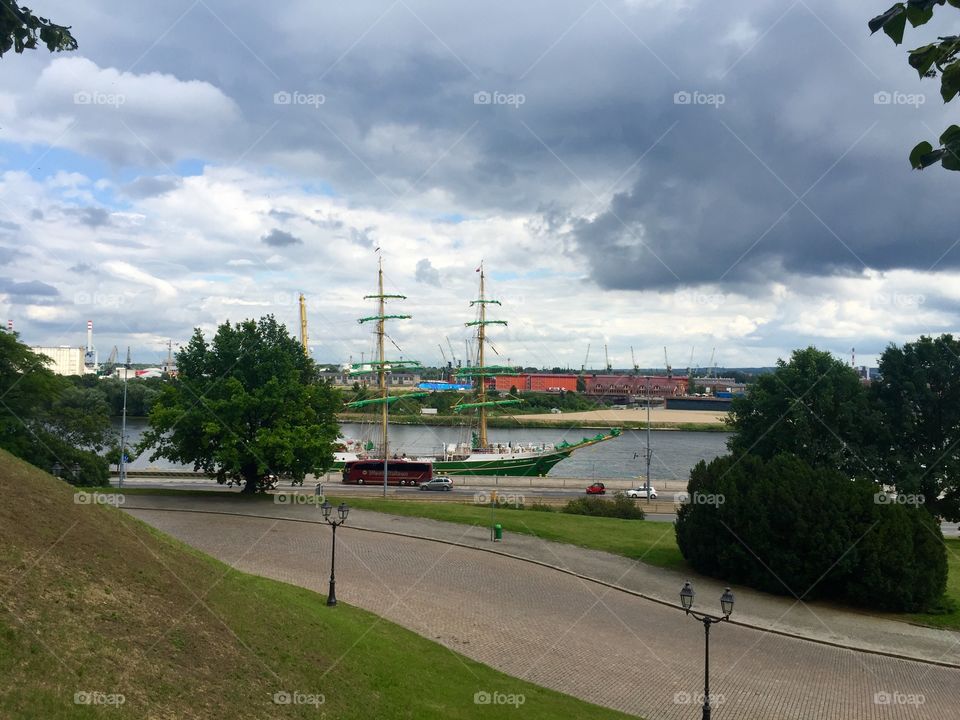 An oldstyle sailing boat in the harbor of Szczecin 