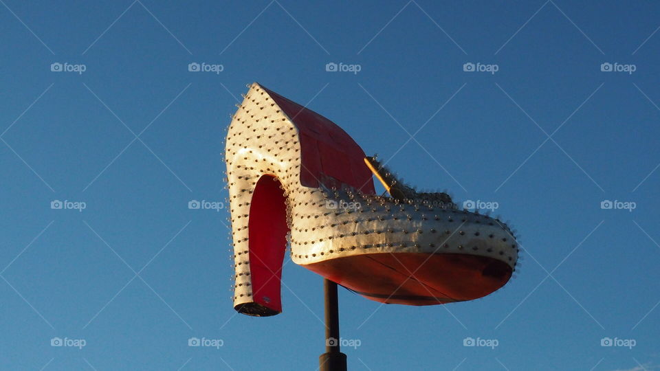 Silver slipper Las Vegas Sign. Silver slipper red sole heel shoe vintage sign Las Vegas Nevada usa iconic. 