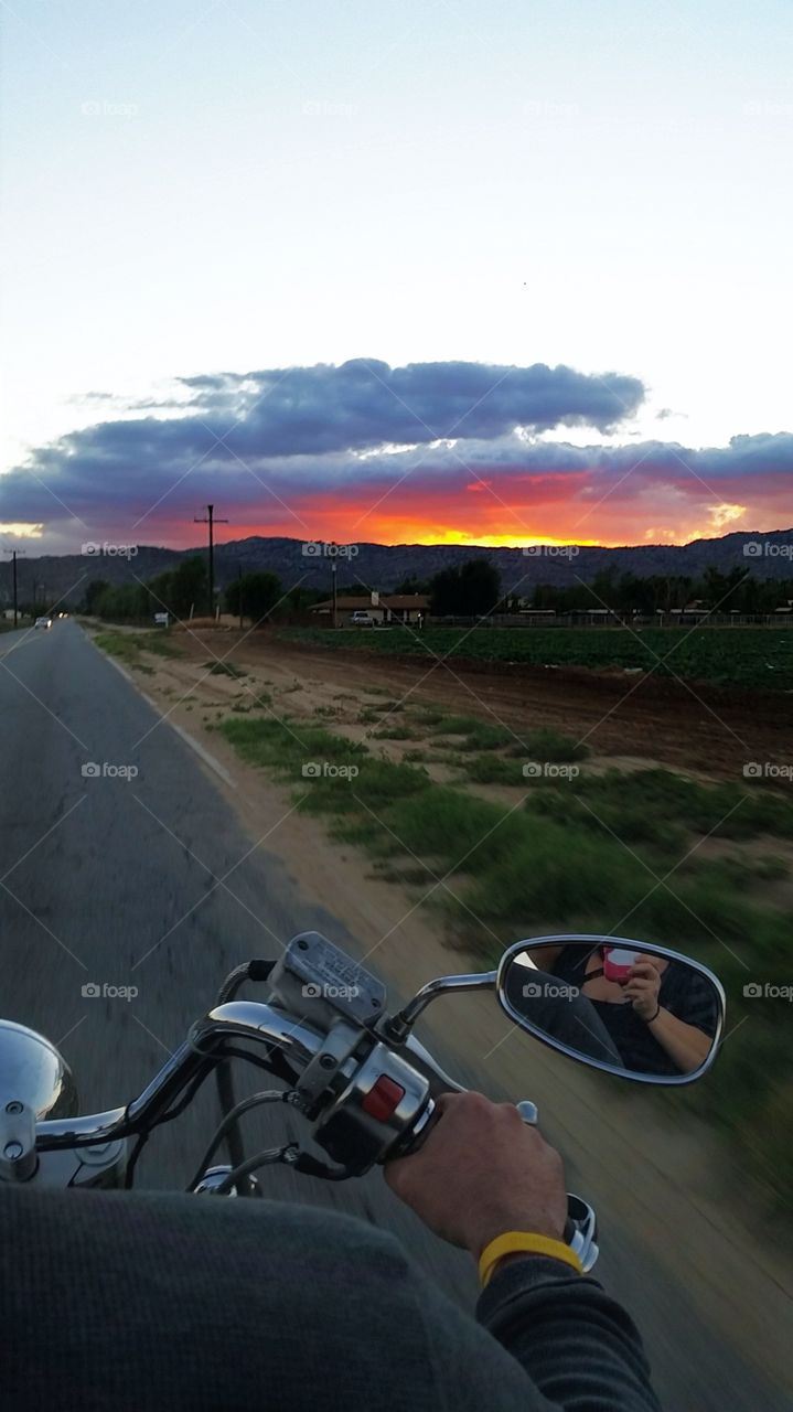 ride or die. motorcycle riding chasing sunset