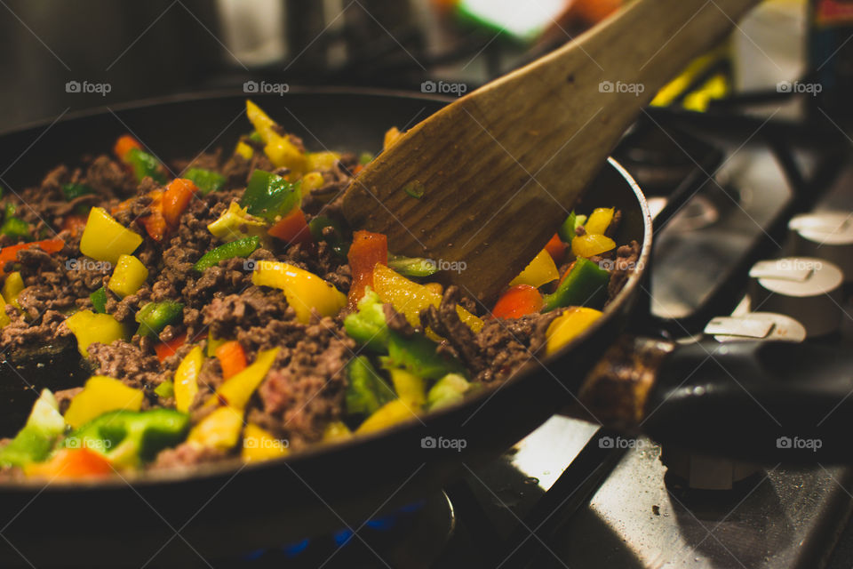 Cooking mystery meat and peppers