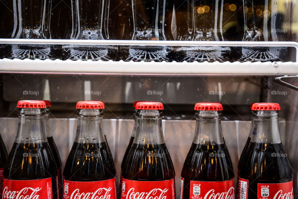 glass bottles of famous coca-cola drink