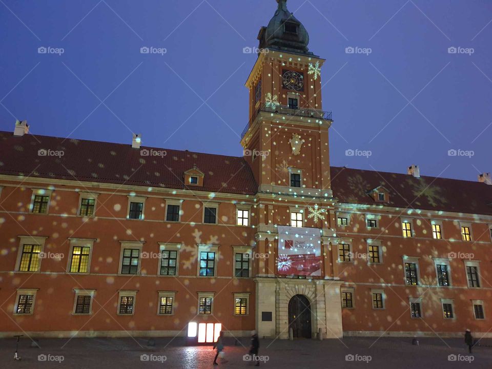 Warsaw building at Christmas.